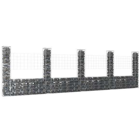 vidaXL Gabionenkorb U-Form mit 5 Säulen Eisen 500x20x150 cm
