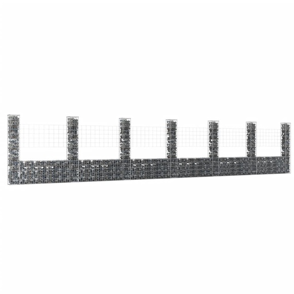 vidaXL Gabionenkorb U-Form mit 7 Säulen Eisen 740x20x150 cm