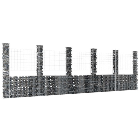 vidaXL Gabionenkorb U-Form mit 6 Säulen Eisen 620x20x200 cm