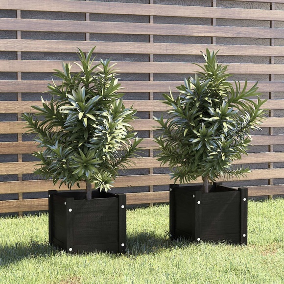 vidaXL Pflanzkübel 2 Stk. Schwarz 31x31x31 cm Massivholz Kiefer