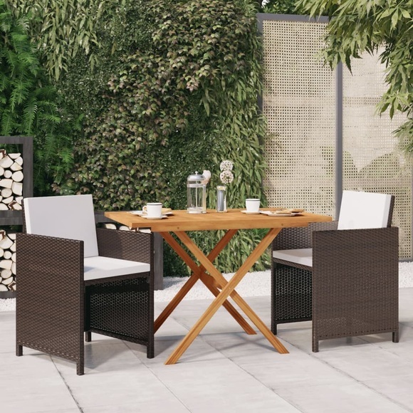 vidaXL 3-tlg. Garten-Essgruppe mit Kissen Braun