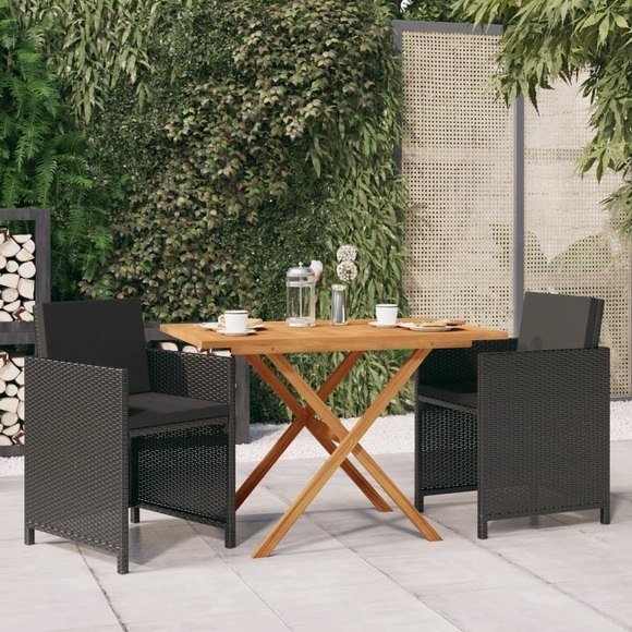 vidaXL 3-tlg. Garten-Essgruppe mit Kissen Schwarz