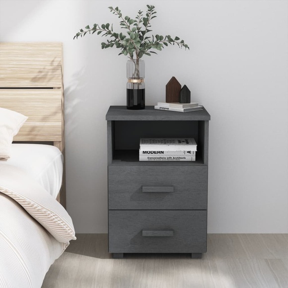 vidaXL Nachttisch HAMAR Dunkelgrau 40x35x62 cm Massivholz Kiefer