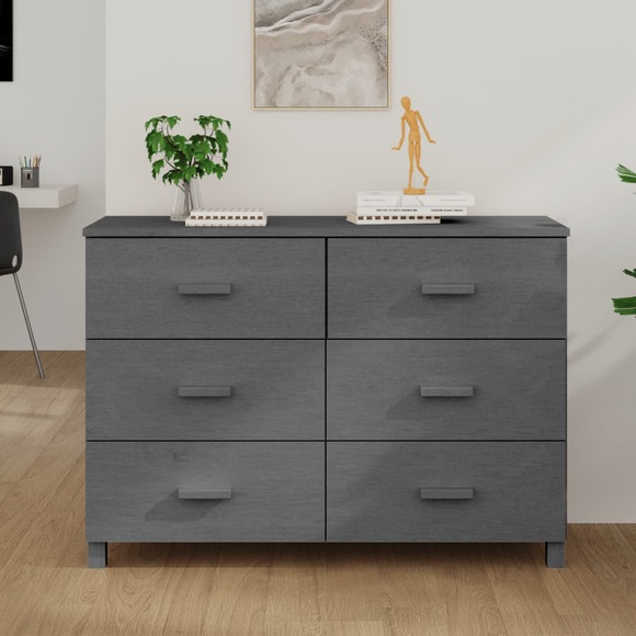 vidaXL Sideboard HAMAR Dunkelgrau 113x40x80 cm Massivholz Kiefer