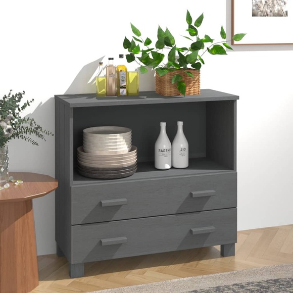 vidaXL Sideboard HAMAR Dunkelgrau 85x35x80 cm Massivholz Kiefer