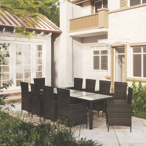 vidaXL 11-tlg. Garten-Essgruppe mit Auflagen Poly Rattan Schwarz
