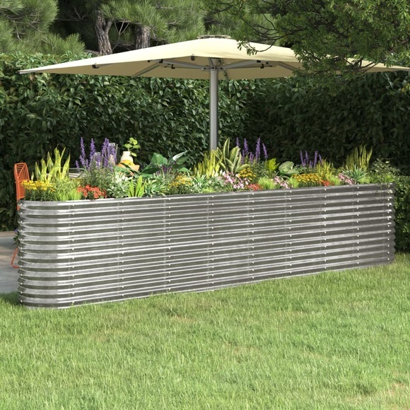 vidaXL Hochbeet Pulverbeschichteter Stahl 332x40x68 cm Silbern