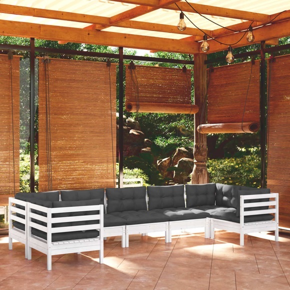 vidaXL 7-tlg. Garten-Lounge-Set mit Kissen Weiß Kiefernholz