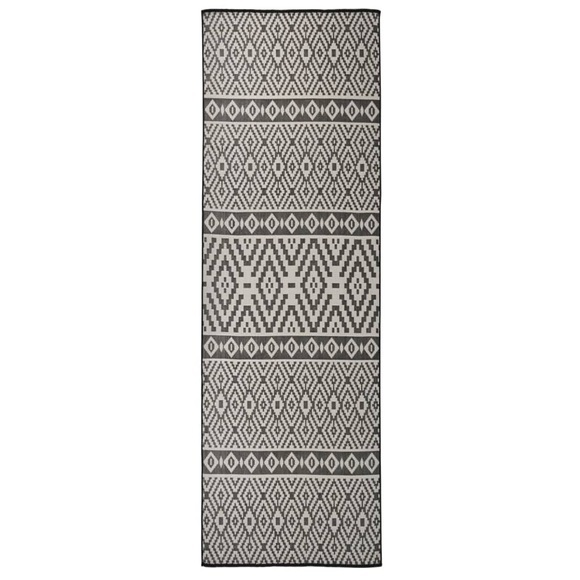 vidaXL Outdoor-Teppich Flachgewebe 80x250 cm Schwarz Gestreift