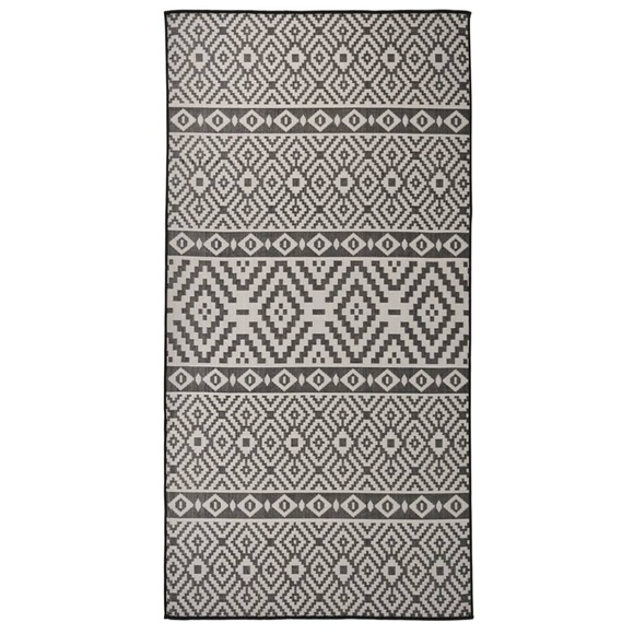 vidaXL Outdoor-Teppich Flachgewebe 100x200 cm Schwarz Gestreift