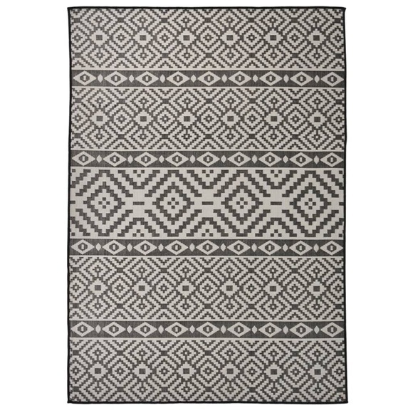 vidaXL Outdoor-Teppich Flachgewebe 140x200 cm Schwarz Gestreift