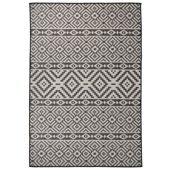 vidaXL Outdoor-Teppich Flachgewebe 160x230 cm Schwarz Gestreift