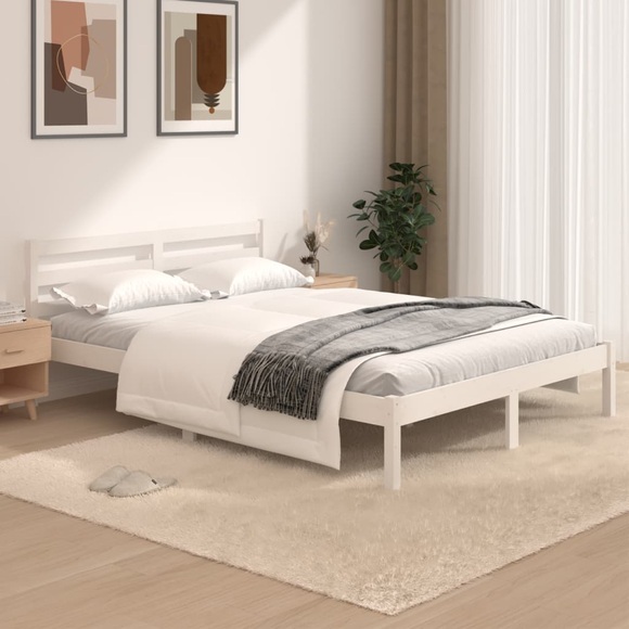vidaXL Massivholzbett Kiefer 120x190 cm Weiß 4FT Small Double