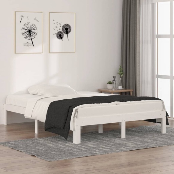vidaXL Massivholzbett Weiß 135x190 cm 4FT6 Double