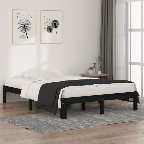 vidaXL Massivholzbett Schwarz 135x190 cm 4FT6 Double
