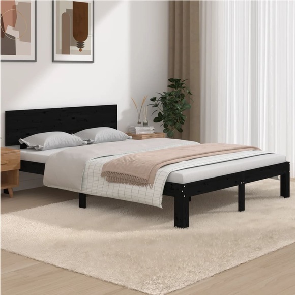 vidaXL Massivholzbett Schwarz 150x200 cm 5FT King Size