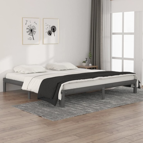 vidaXL Massivholzbett Grau Kiefer 200x200 cm