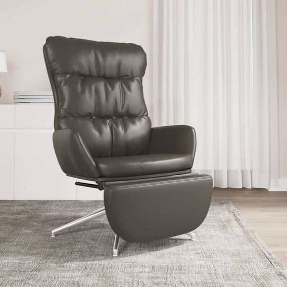 vidaXL Relaxsessel mit Fußstütze Grau Echtleder & Kunstleder