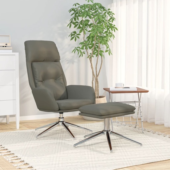 vidaXL Relaxsessel mit Hocker Grau Echtleder & Kunstleder