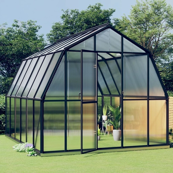 vidaXL Gewächshaus mit Fundamentrahmen Anthrazit 9,53 m² Aluminimum