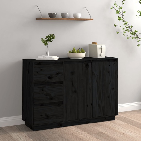 vidaXL Sideboard Schwarz 111x34x75 cm Massivholz Kiefer