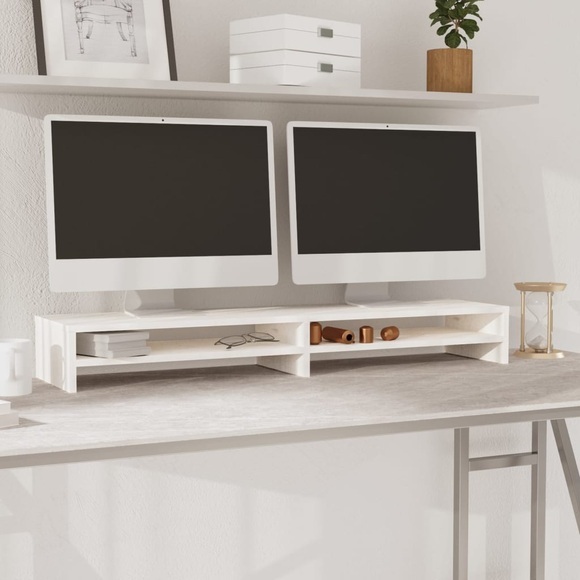 vidaXL Monitorständer Weiß 100x24x13 cm Massivholz Kiefer