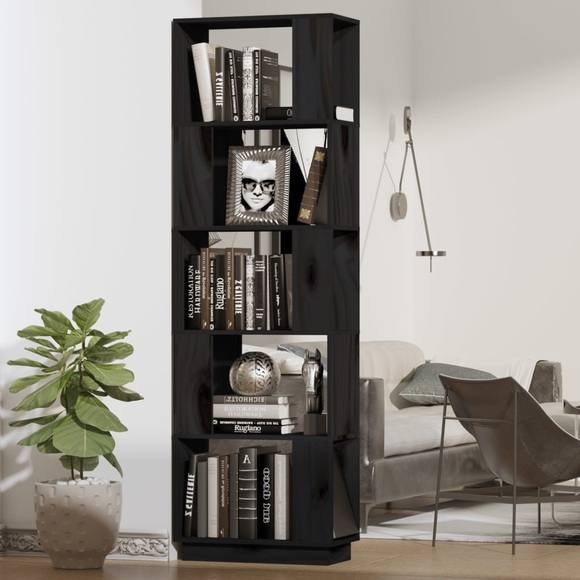 vidaXL Bücherregal/Raumteiler Schwarz 51x25x163,5 cm Massivholz Kiefer
