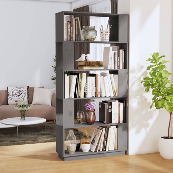 vidaXL Bücherregal/Raumteiler Grau 80x25x163,5 cm Massivholz Kiefer
