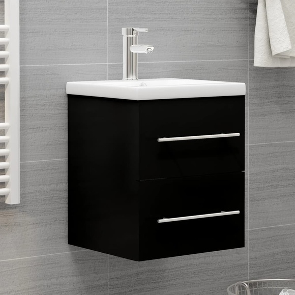 vidaXL Waschbeckenunterschrank mit Einbaubecken Schwarz Holzwerkstoff