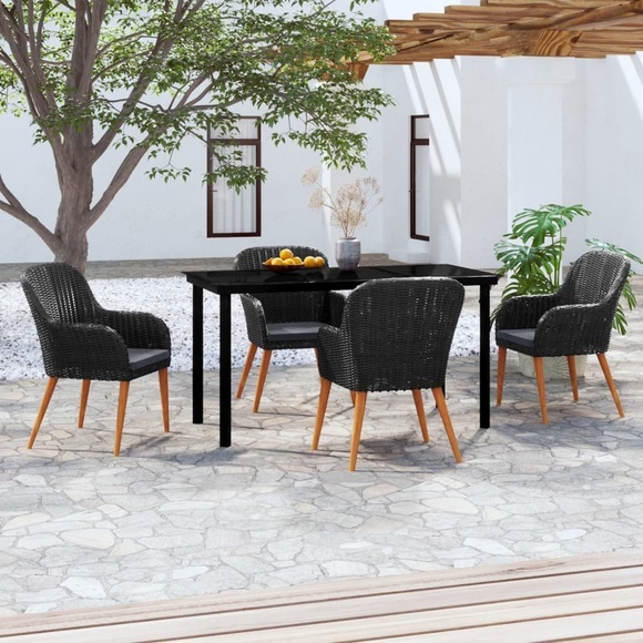 vidaXL 5-tlg. Garten-Essgruppe mit Kissen Schwarz