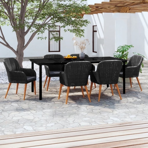 vidaXL 7-tlg. Garten-Essgruppe mit Kissen Schwarz