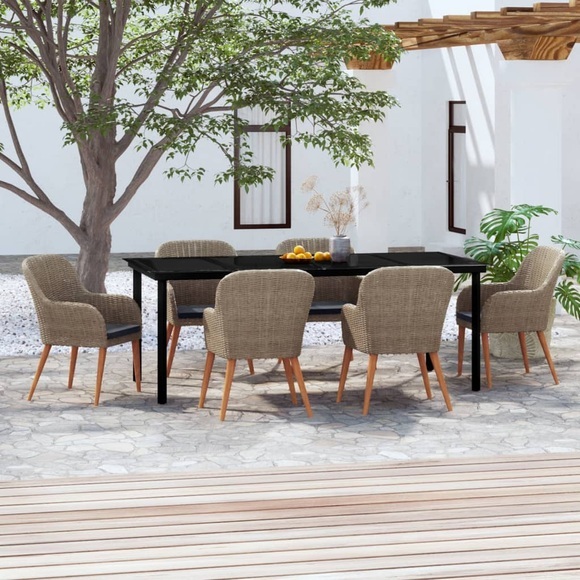 vidaXL 7-tlg. Garten-Essgruppe mit Kissen Braun