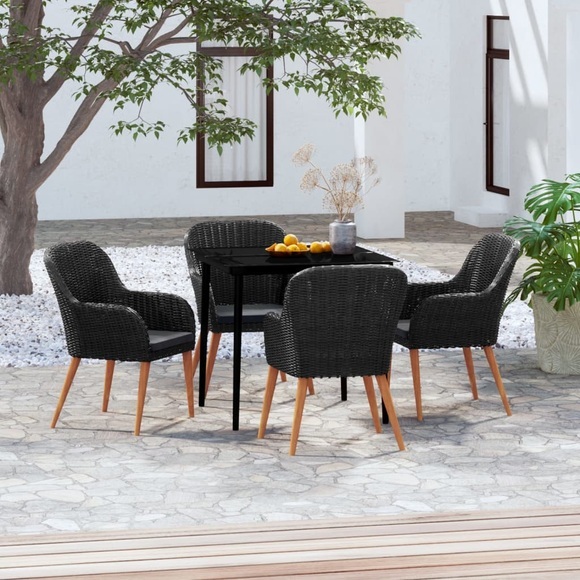 vidaXL 5-tlg. Garten-Essgruppe mit Kissen Schwarz