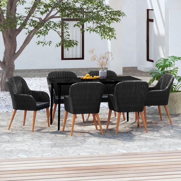 vidaXL 7-tlg. Garten-Essgruppe mit Kissen Schwarz