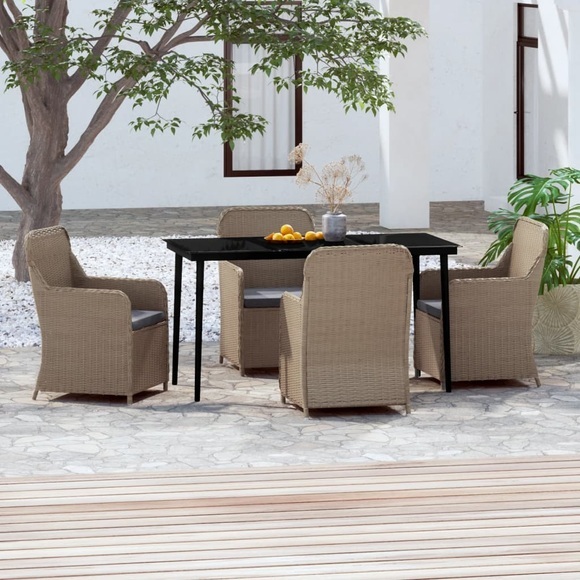 vidaXL 5-tlg. Garten-Essgruppe mit Kissen Braun