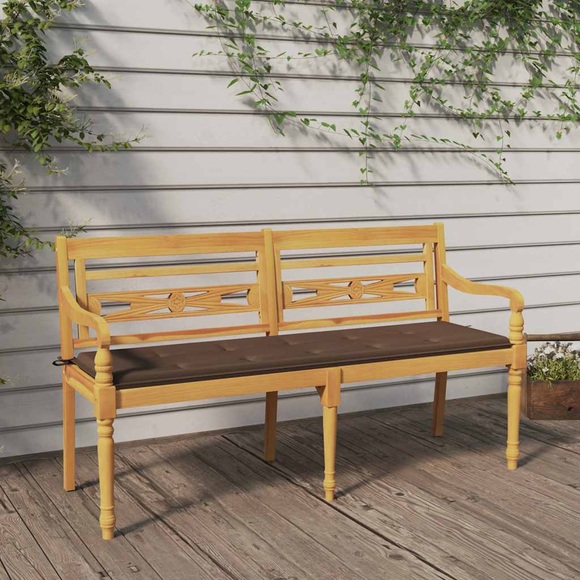 vidaXL Batavia-Bank mit Taupe Kissen 150 cm Massivholz Teak