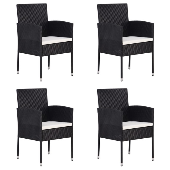 vidaXL Gartenstühle mit Kissen in Cremeweiß 4 Stk. Schwarz Polyrattan
