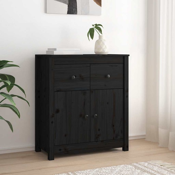 vidaXL Sideboard Schwarz 70x35x80 cm Massivholz Kiefer