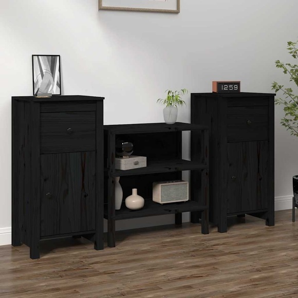 vidaXL Sideboards 2 Stk. Schwarz 40x35x80 cm Massivholz Kiefer