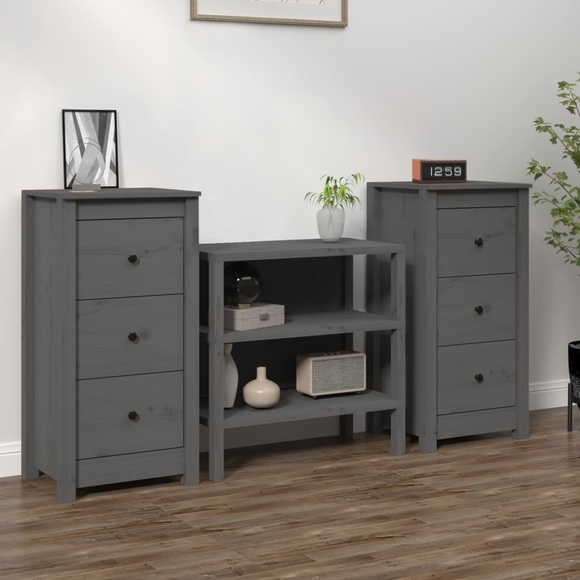 vidaXL Sideboards 2 Stk. Grau 40x35x80 cm Massivholz Kiefer