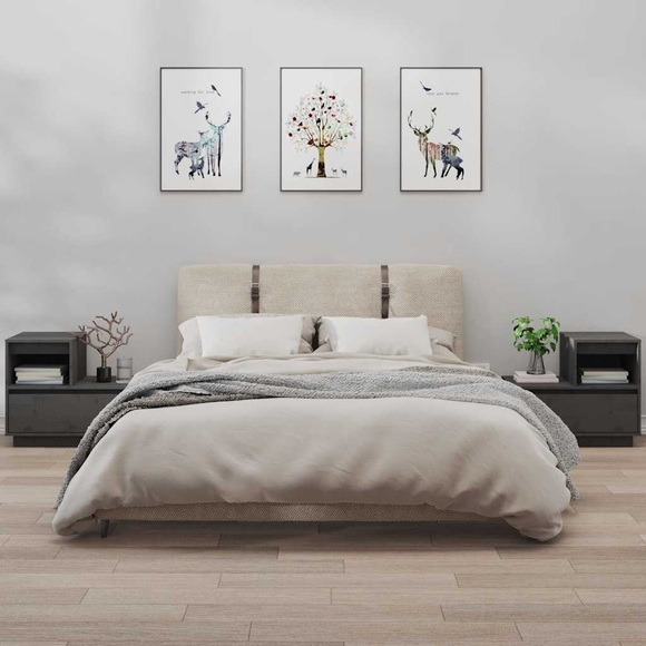 vidaXL Nachttische 2 Stk. Grau 60x34x51 cm Massivholz Kiefer