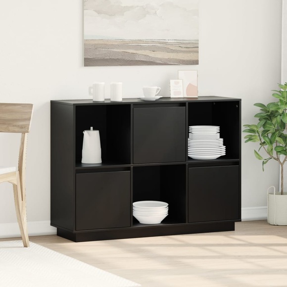 vidaXL Sideboard Schwarz 110,5x35x80 cm Massivholz Kiefer