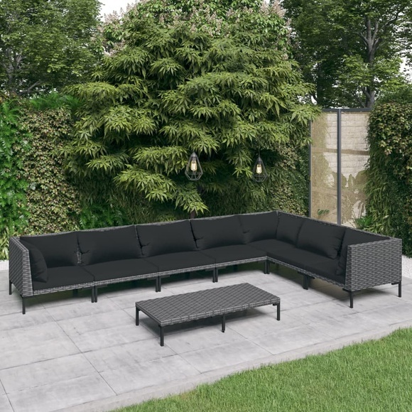 vidaXL 8-tlg. Garten-Lounge-Set mit Auflagen Poly Rattan Dunkelgrau