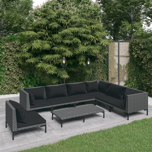 vidaXL 8-tlg. Garten-Lounge-Set mit Auflagen Poly Rattan Dunkelgrau
