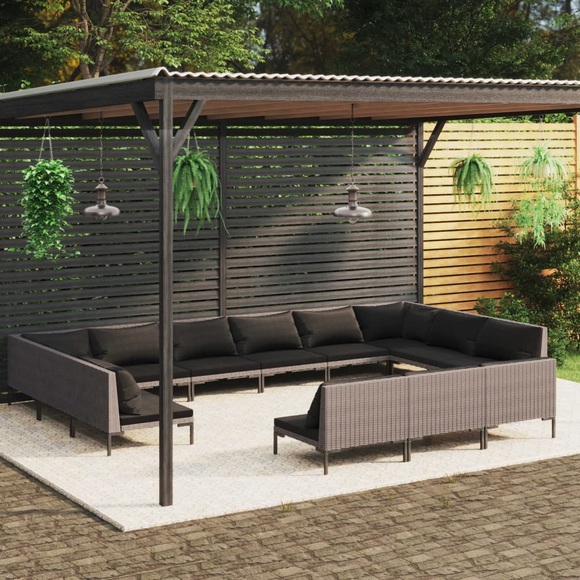vidaXL 13-tlg. Garten-Lounge-Set mit Kissen Poly Rattan Dunkelgrau