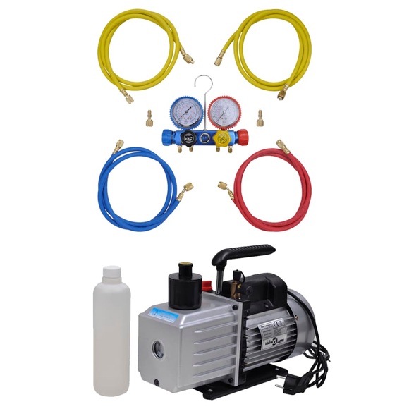 vidaXL Vakuumpumpe 100 L/min 4-Wege-Verteiler-Manometer Klimaanlagen