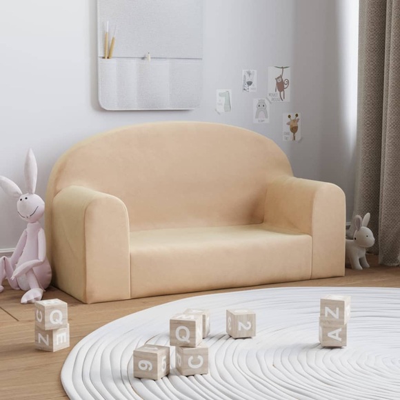 vidaXL Kindersofa 2-Sitzer Creme Weich Plüsch