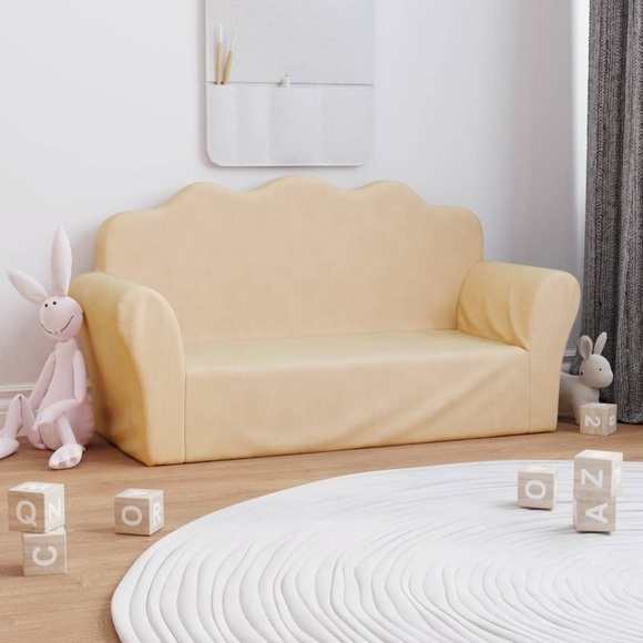 vidaXL Kindersofa 2-Sitzer Creme Weich Plüsch