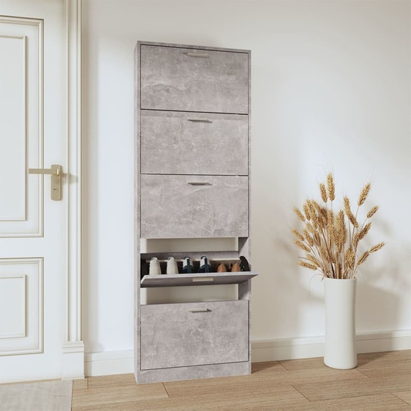 vidaXL Schuhschrank Betongrau 59x17x169 cm Holzwerkstoff