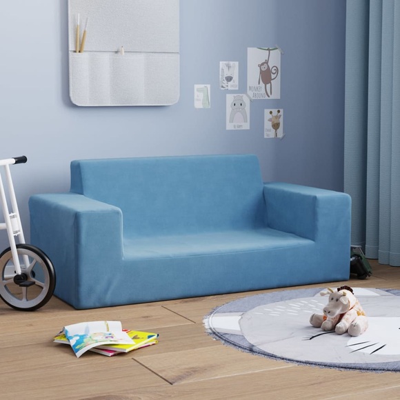 vidaXL Kindersofa 2-Sitzer Blau Weich Plüsch
